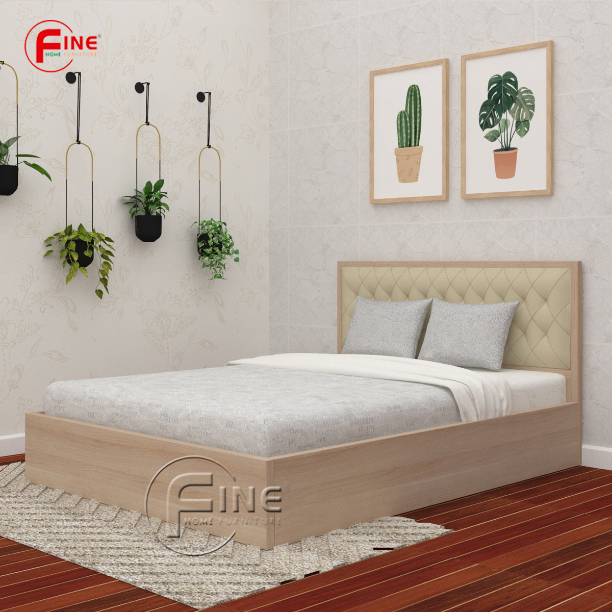 Giường Vai Đứng Đầu Nệm Hiện Đại Cao Cấp FINE FG193 Kích Thước 1m4