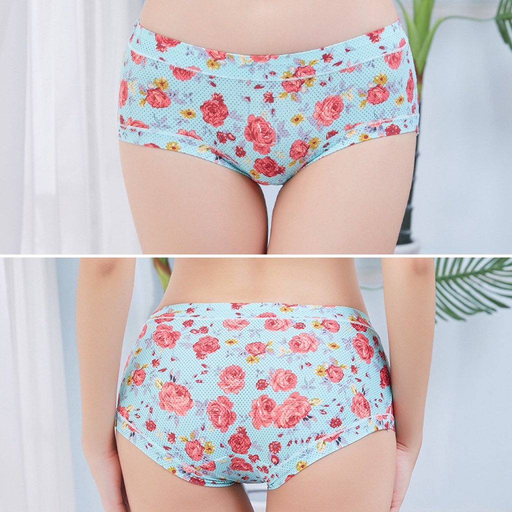 Quần lót nữ cao cấp điều hoà thông hơi thun lạnh cạp cao chất đẹp,co giãn 4 chiều,với họa tiết in hoa sinh động Freesize 45-60kg 5084