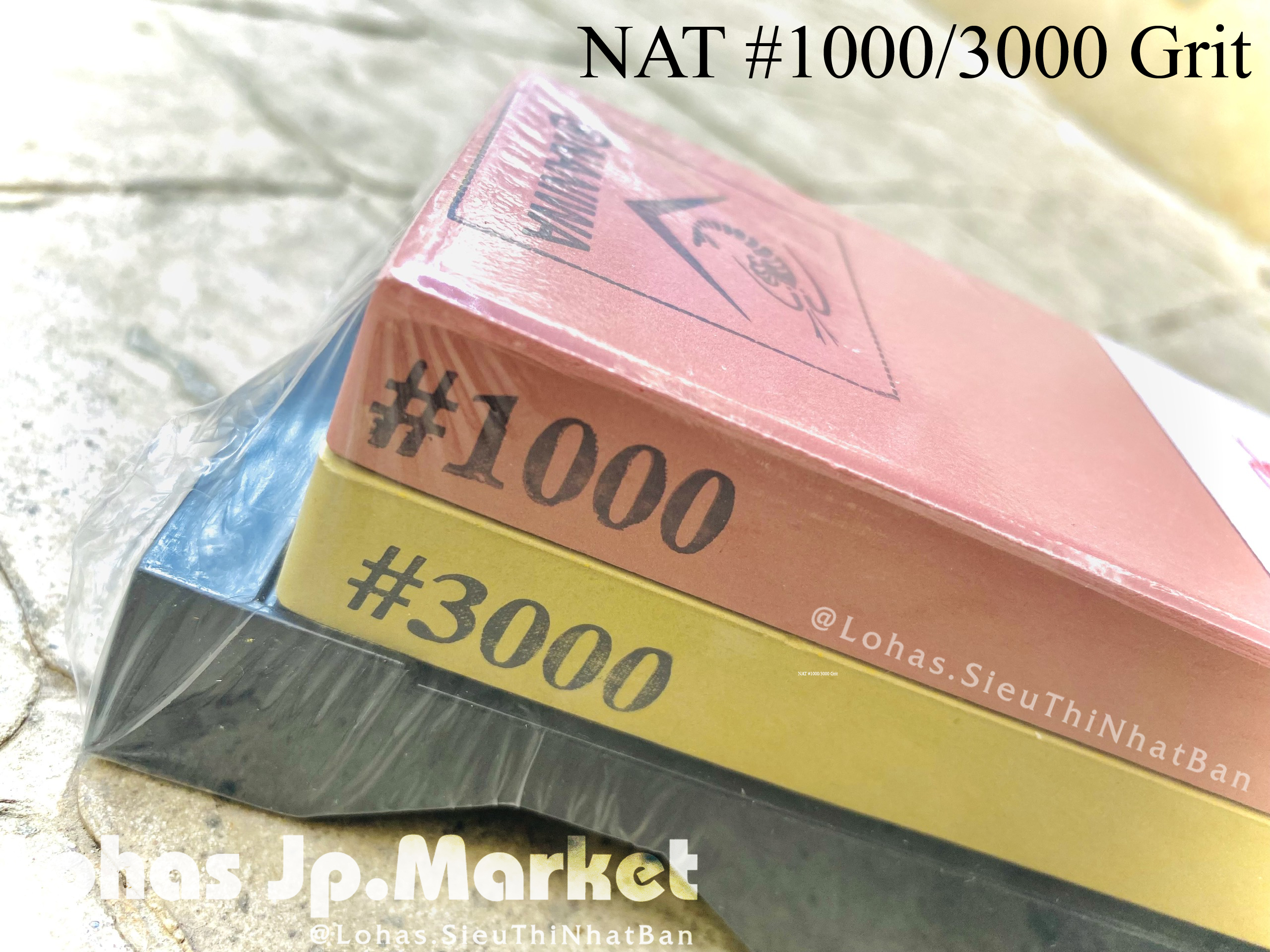 Đá Mài Nhật Bản Naniwa 2 Mặt kèm Đế ABS Mặt Trung/Mặt Tinh - Mài Bén/Mài Siêu Bén NAT: #1000/#3000-RD-VT | 185x65x30mm