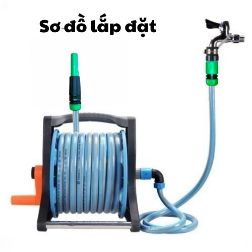 Bộ Vòi Phun Nước Tưới Cây, Rửa Xe VA223 gồm: Vòi Phun Tưới Tăng Áp + Khung Lô Cuốn Ống Dây + Phụ Kiện Khớp nối+ 20-25m Dây Dẫn Nước kết cấu 3 lớp chống xoắn, vòi phun đa năng chất lượng cao/ Hồng Thanh Garden