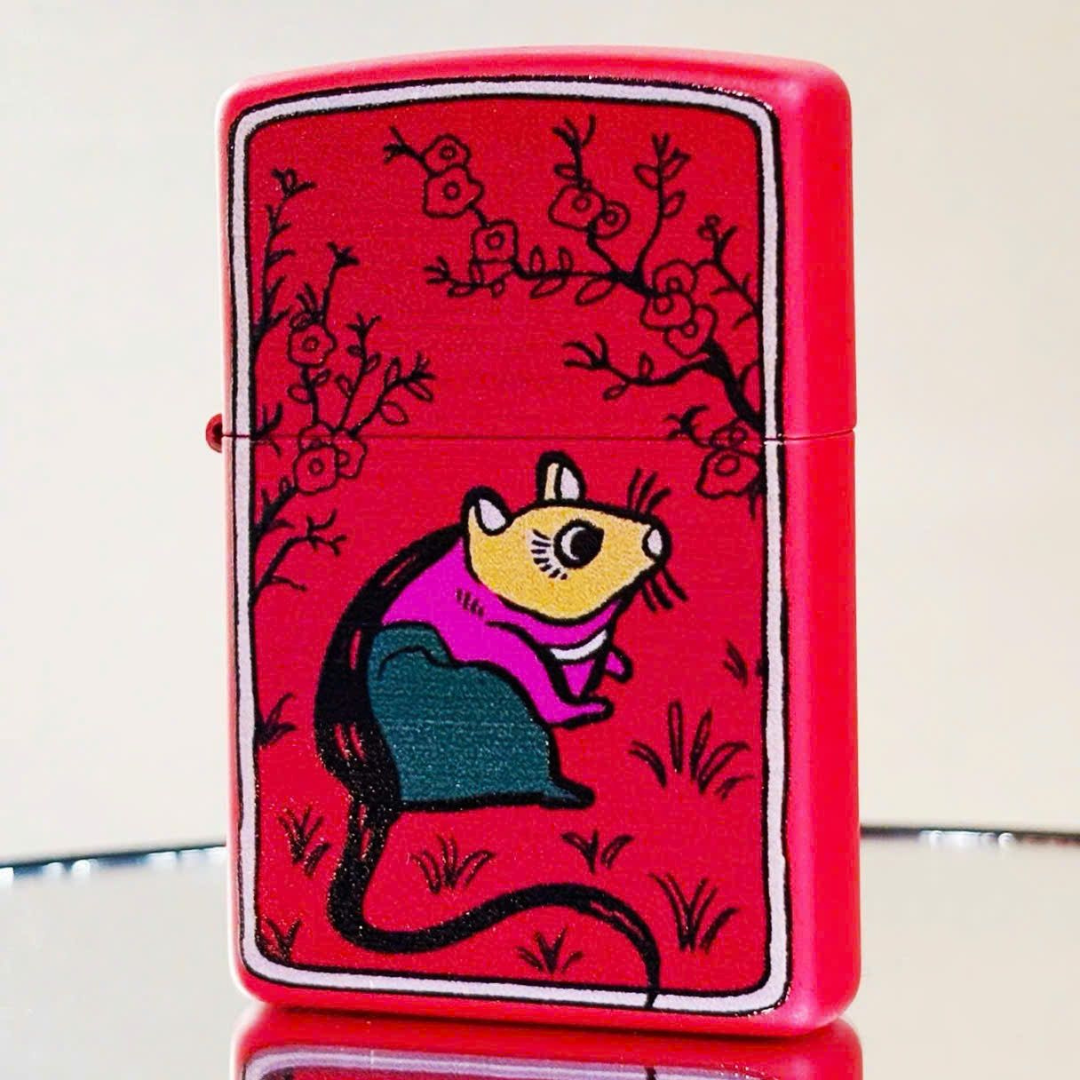 Bật lửa Zippo Year of the Rat - Phiên Bản 12 Con Giáp (Tuổi Tý) Thiết Kế Việt Nam, Sơn Tĩnh Điện Đỏ May Mắn Chính Hãng