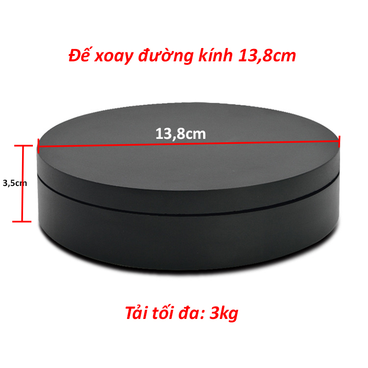 Bàn Xoay Sản Phẩm 360 Độ Cắm Nguồn USB + Pin Sạc Đường Kính 13,8cm Tải 3KG, Đế Xoay Trưng Bày Sản Phẩm Chỉnh Đa Tốc Độ