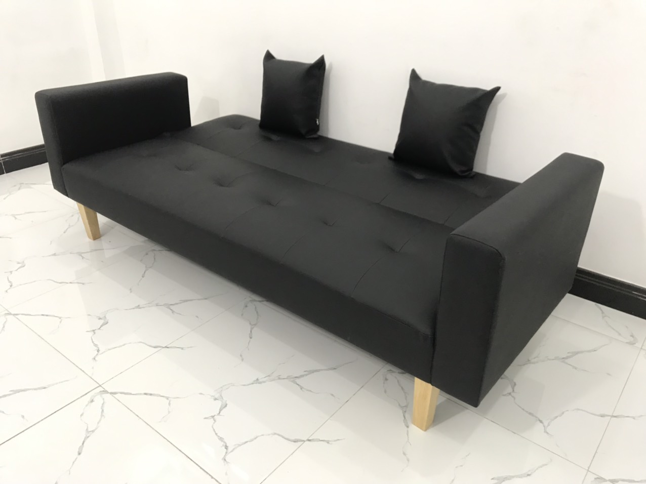 Bộ ghế sofa bed bật giường nằm màu đen simili giả da nhiều kích cỡ