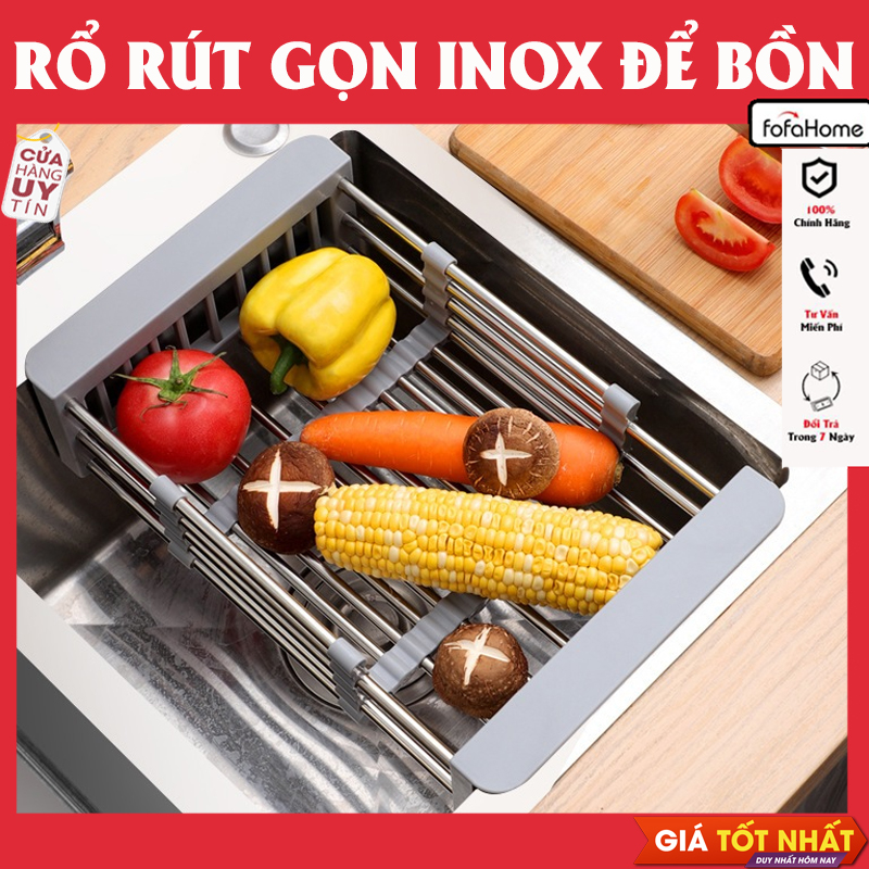 Rổ Gác Bồn Rửa Chén, Kệ Inox Gác Bồn Rửa Chén Bát Đa Năng Chất Liệu Inox 304 Không Gỉ Có Thể Điều Chỉnh Kích Thước Rổ Inox Rút Gọn, Giá Ráo Nước, Khay Đa Năng Đựng Đồ, Rổ Gác Bồn Rửa Chén