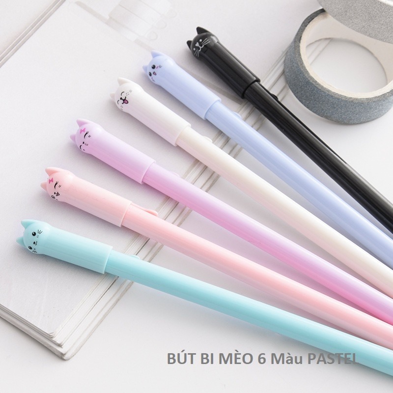 Combo 6 bút bi mèo Nhật xinh yêu cute dễ thương màu pastel - A76