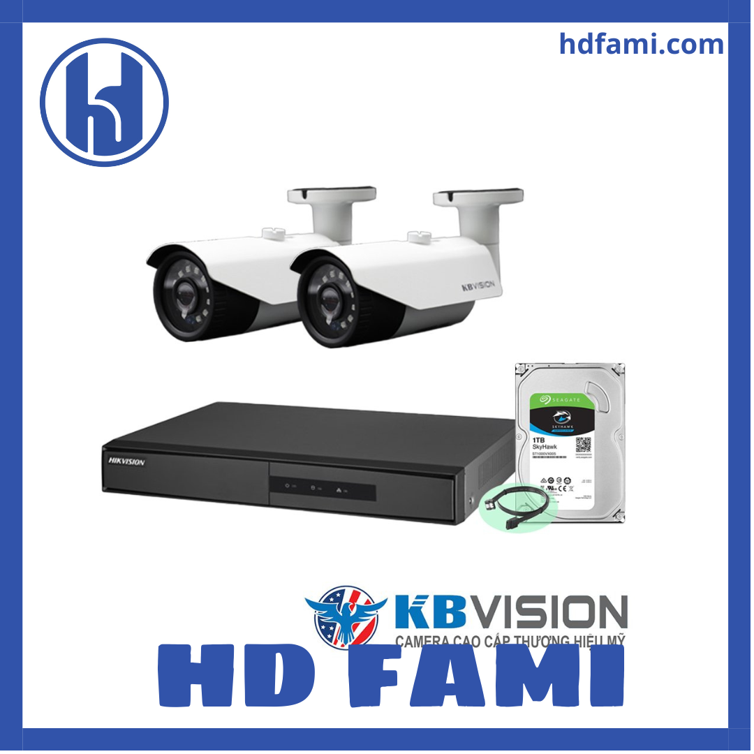 Bộ Camera KBvision/Siêu rẻ mà chất luợng cao - Gồm 2 Camera, đầu ghi 4CH và ổ cứng 1TB - Hàng chính hãng