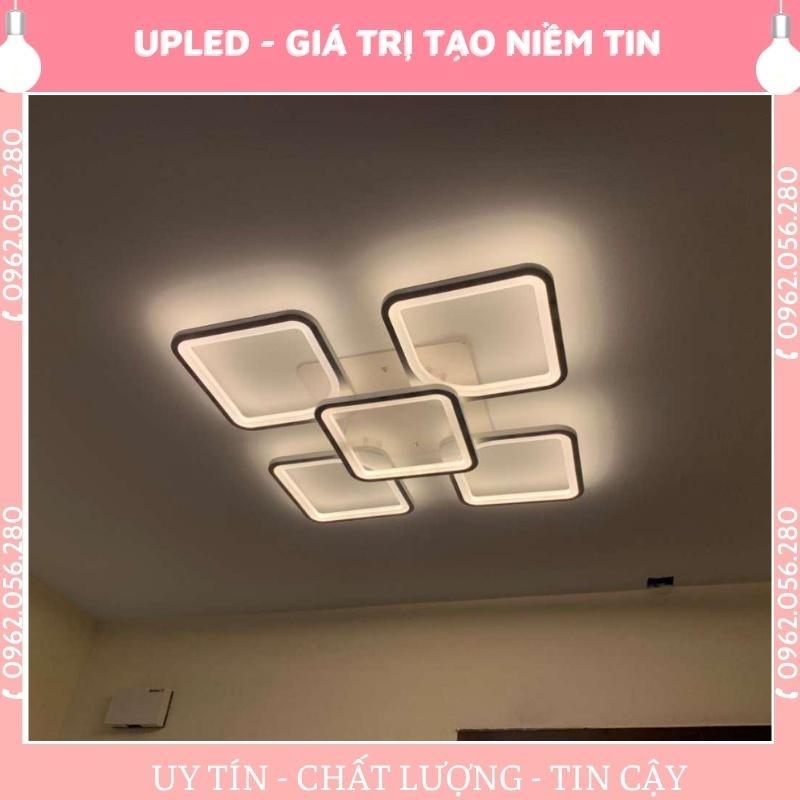 Đèn ốp trần cao cấp ô vuông 5 cánh tặng kèm điều khiển từ xa, đèn trang trí phòng khách mica bảo hành đổi mới - Upled