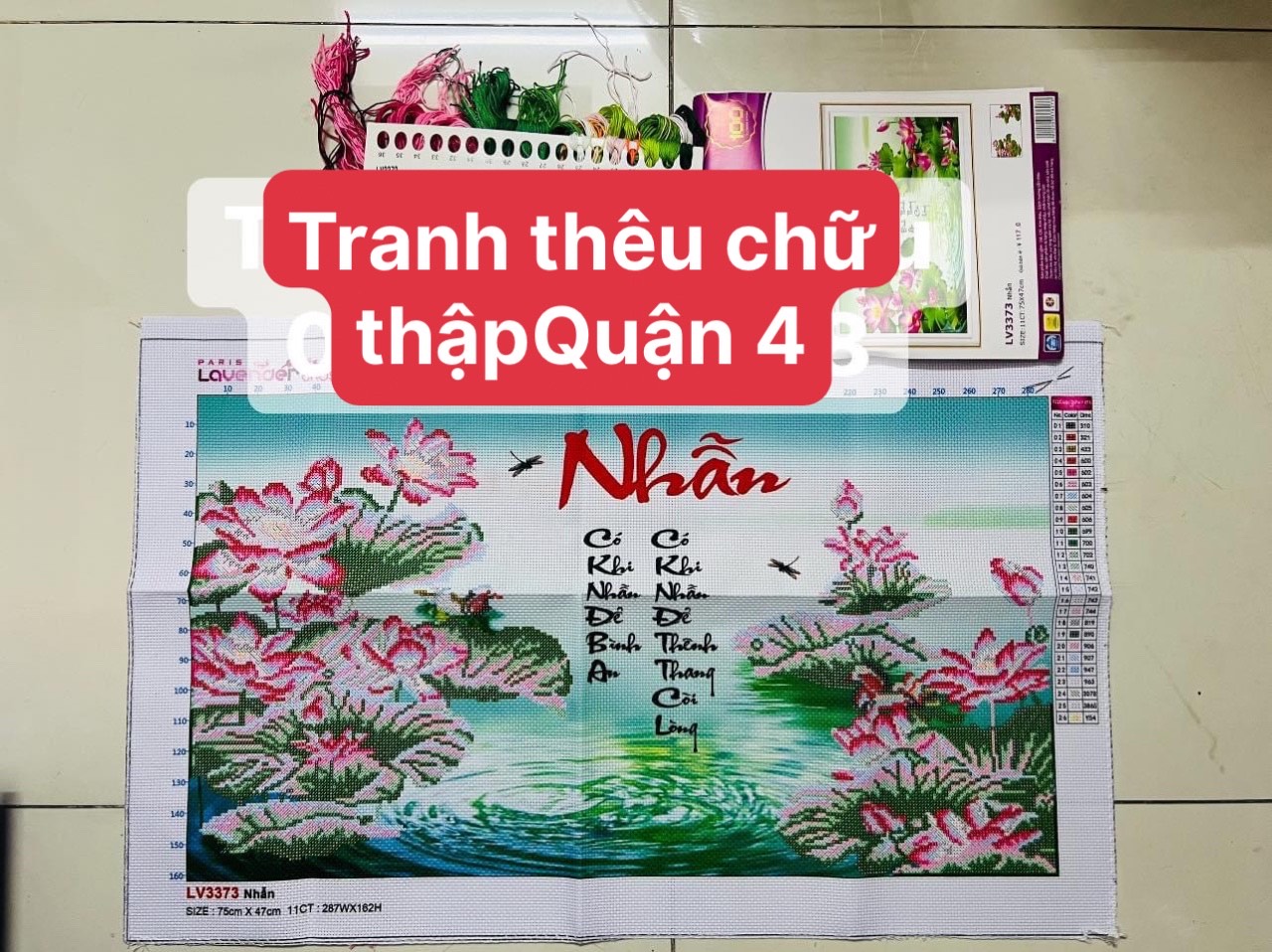 Tranh thêu chữ thập chữ Nhẫn LV3373, kích thước 75 x 47 cm