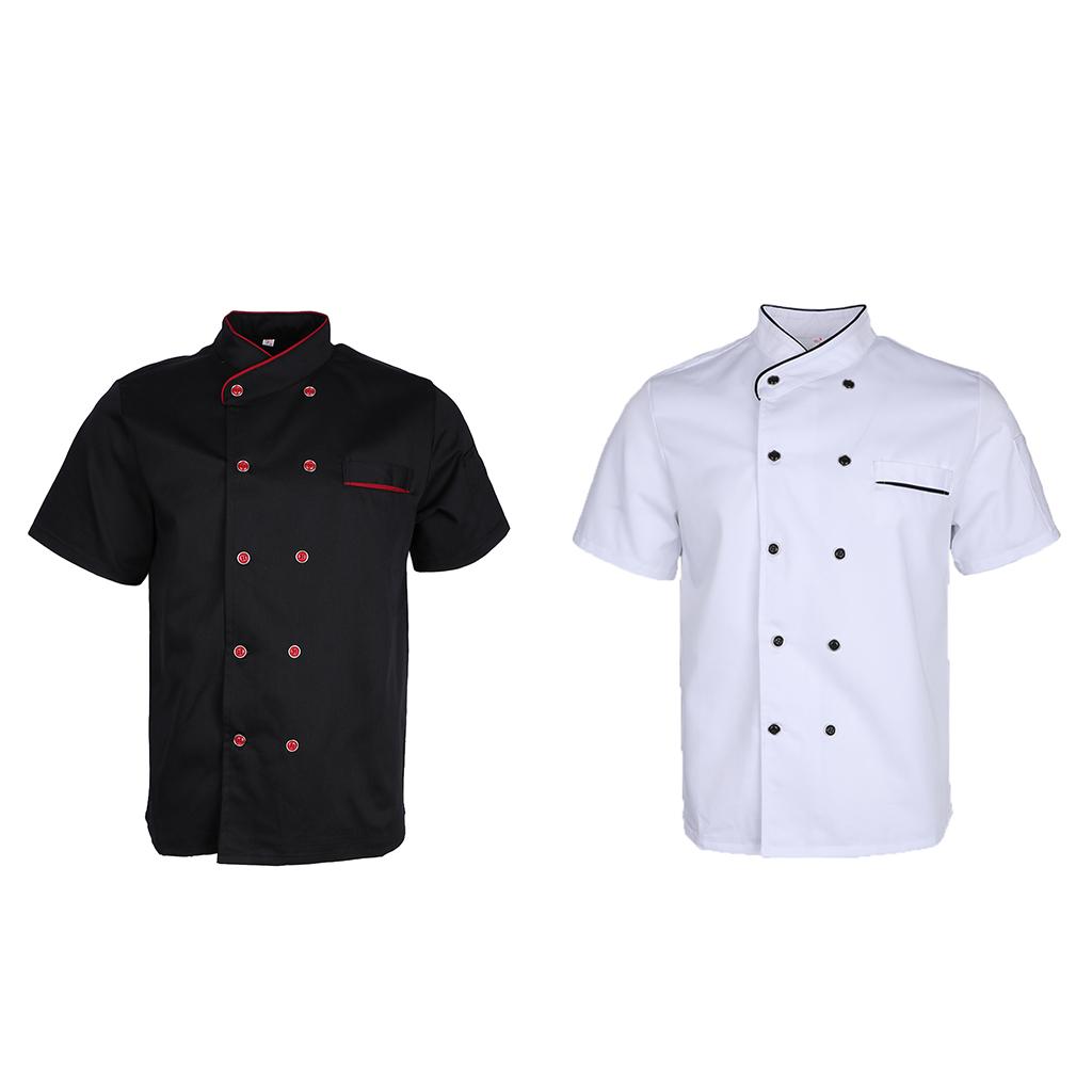 Women Men Durable Chef Jacket Coat Hotel Kitchen Summer Thin Waiter Uniform Short Sleeve Chefwear Double Breasted