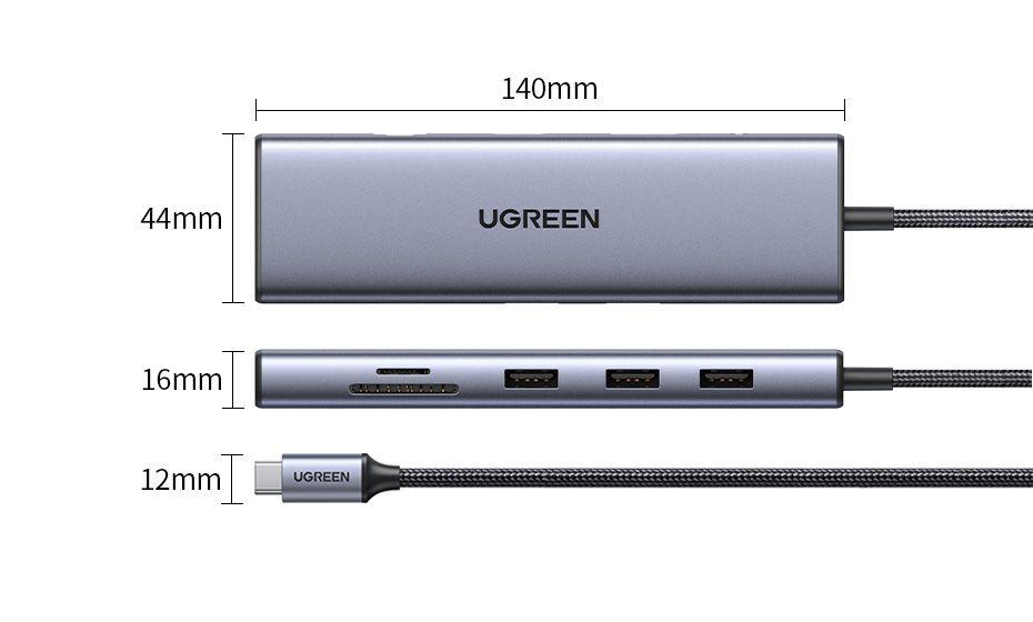 Ugreen UG15601CM498TK USB type C sang 1 x HDMI 4K30hz + 1 x VGA xuất cùng lúc + 1 x RJ45 1Gbps + TF + SD + 3 x USB 3.0 + 1 x 3.5mm NO MIC + 1 x USB-C PD 100W Bộ chuyển 10in1 - HÀNG CHÍNH HÃNG