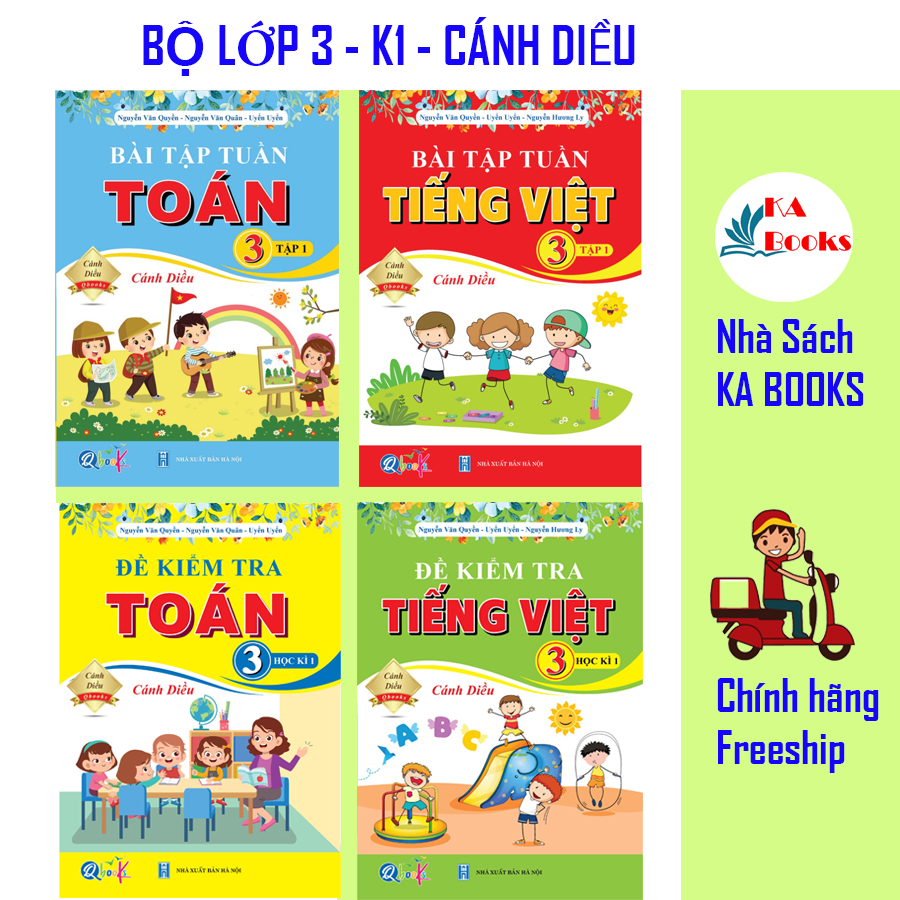 Combo Bài Tập Tuần và Đề Kiểm Tra Toán và Tiếng Việt lớp 3 - Cánh diều - Học Kì 1 (4 cuốn)