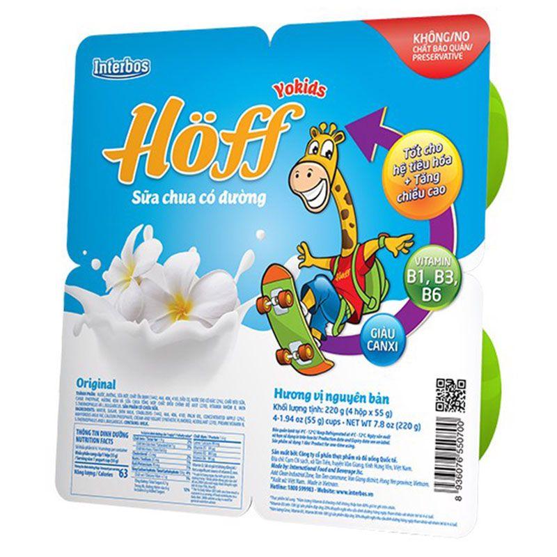 Lốc 4 Hộp Sữa Chua Ăn Hoff Có Đường 55GHộp – 8936076550700
