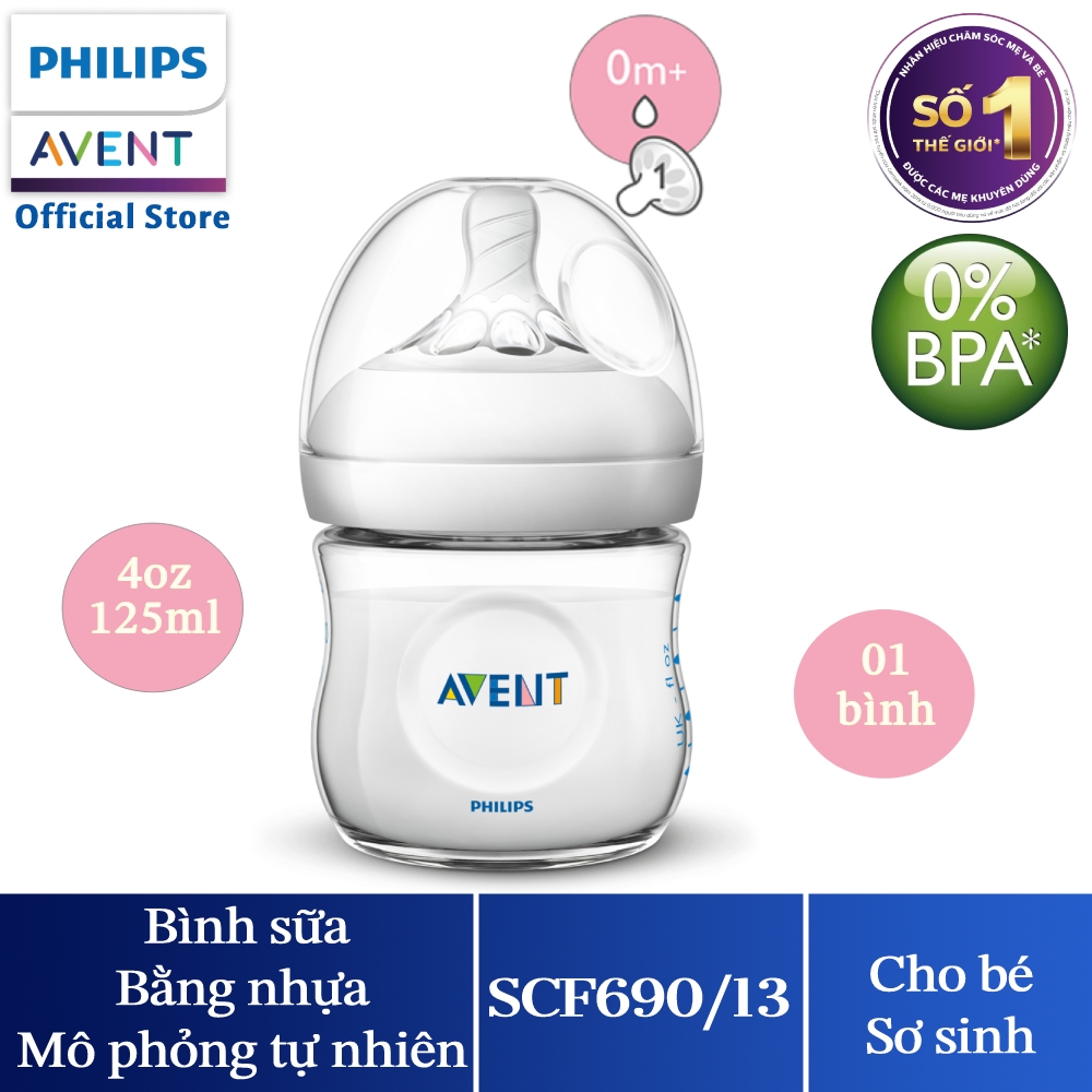 Bình sữa mô phỏng tự nhiên hiệu Philips Avent (125 ml - đơn) cho trẻ từ 0 tháng tuổi 690.13