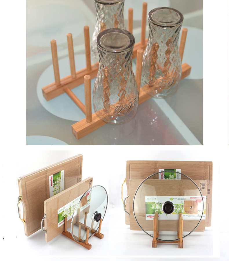 Giá úp cốc, thớt, vung xoong tiện dụng bằng gỗ tre loại 6 ô
