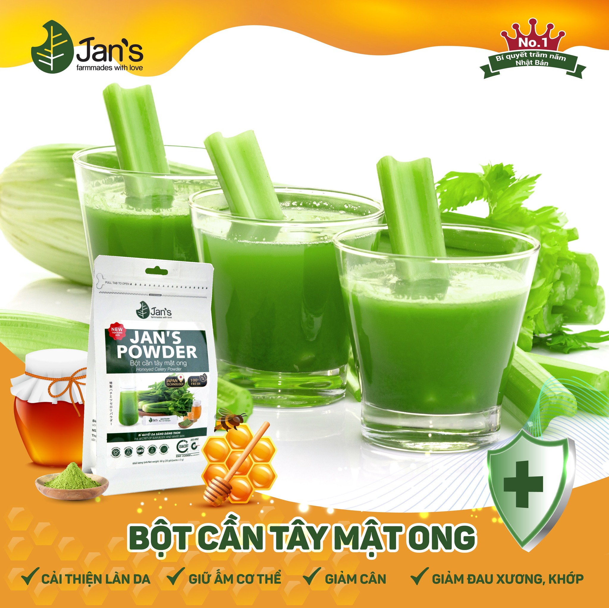 Bột Cần Tây Mật Ong Jan's mới 20 gói tiện dụng