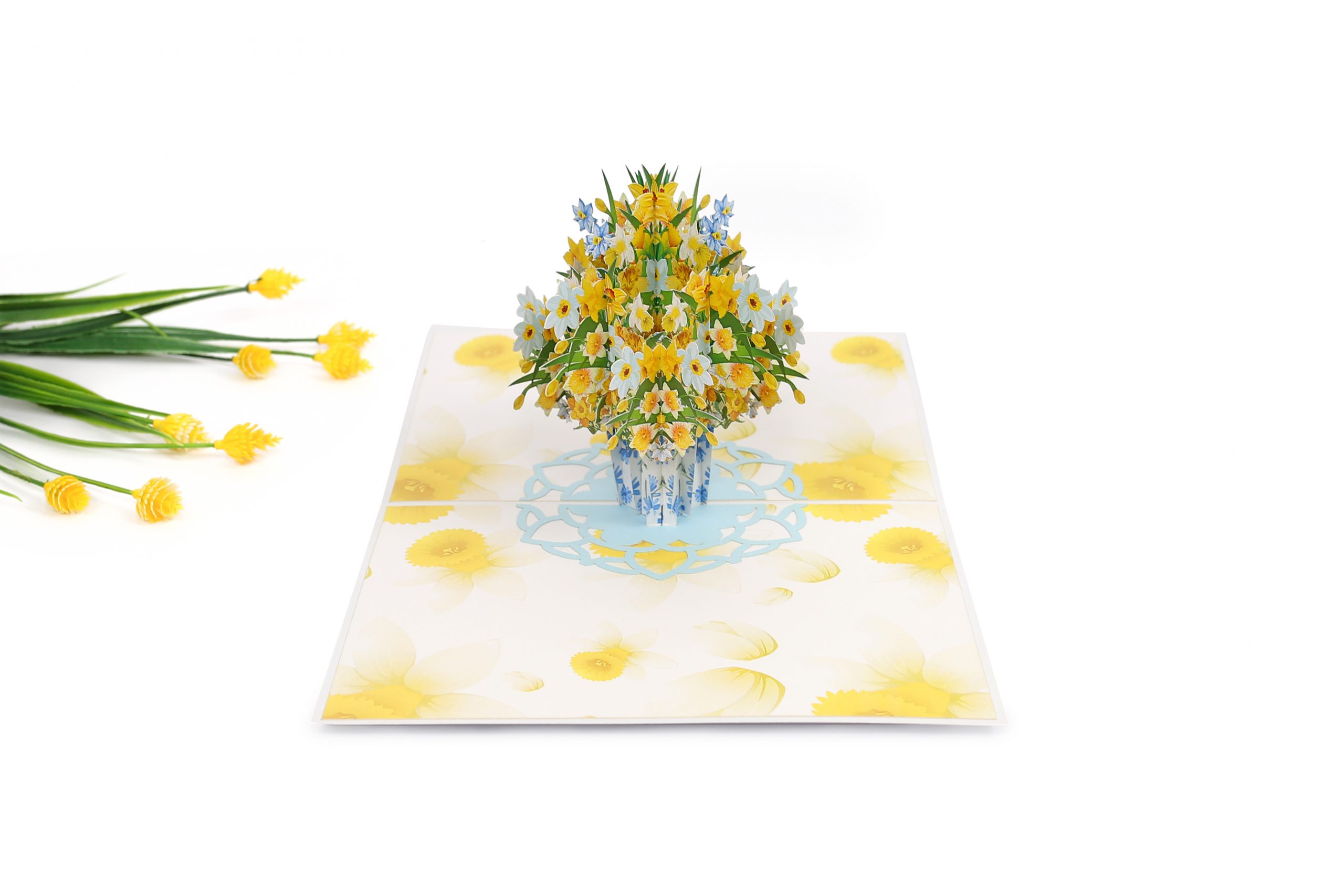 F27 -  Thiệp 3D Bình Hoa Thủy Tiên Vàng – Daffodil Bouquet – Pop Up Card Viethands Giftshop