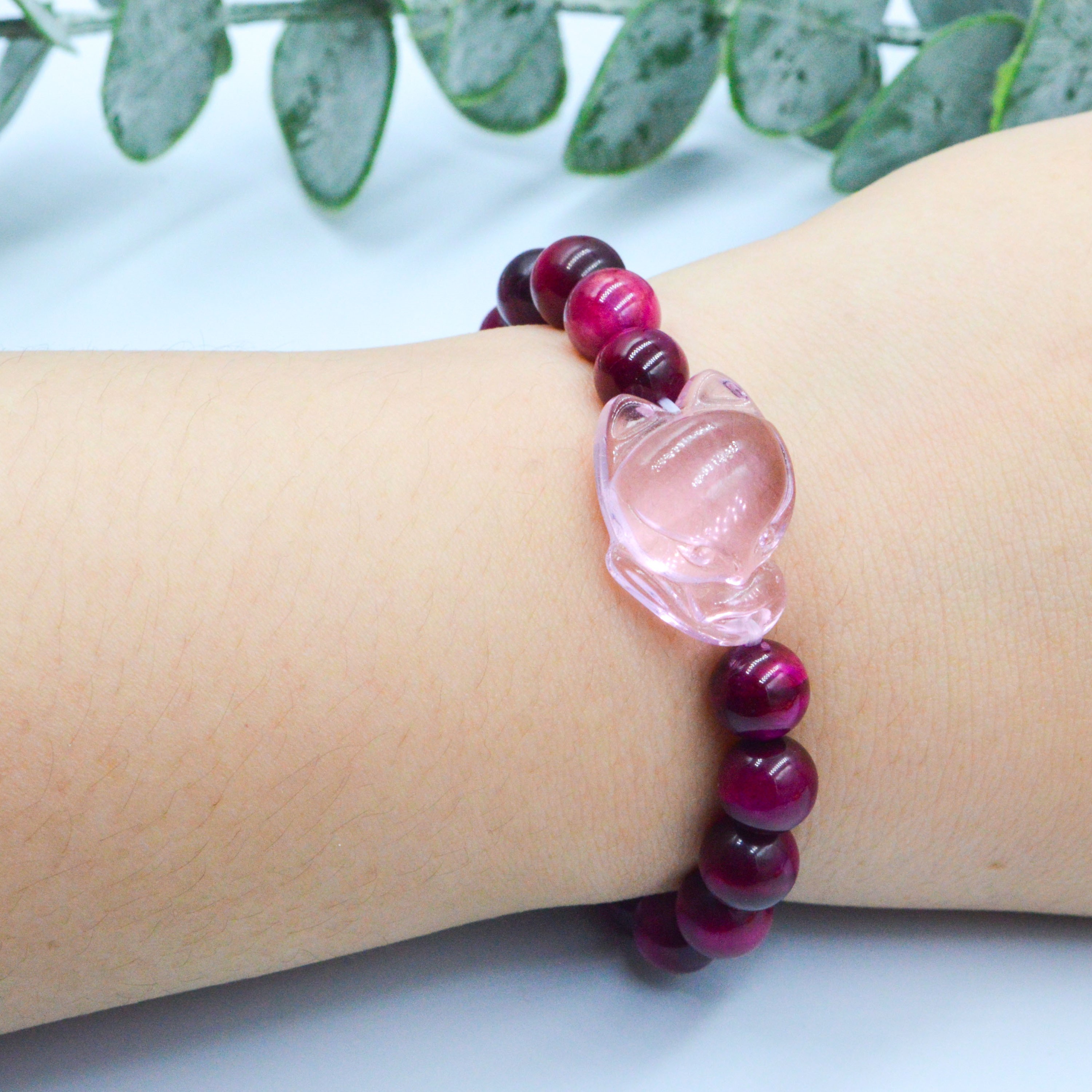 Vòng Tay Hồ Ly Baby Topaz Hồng Phối Đá Mắt Hổ Hồng