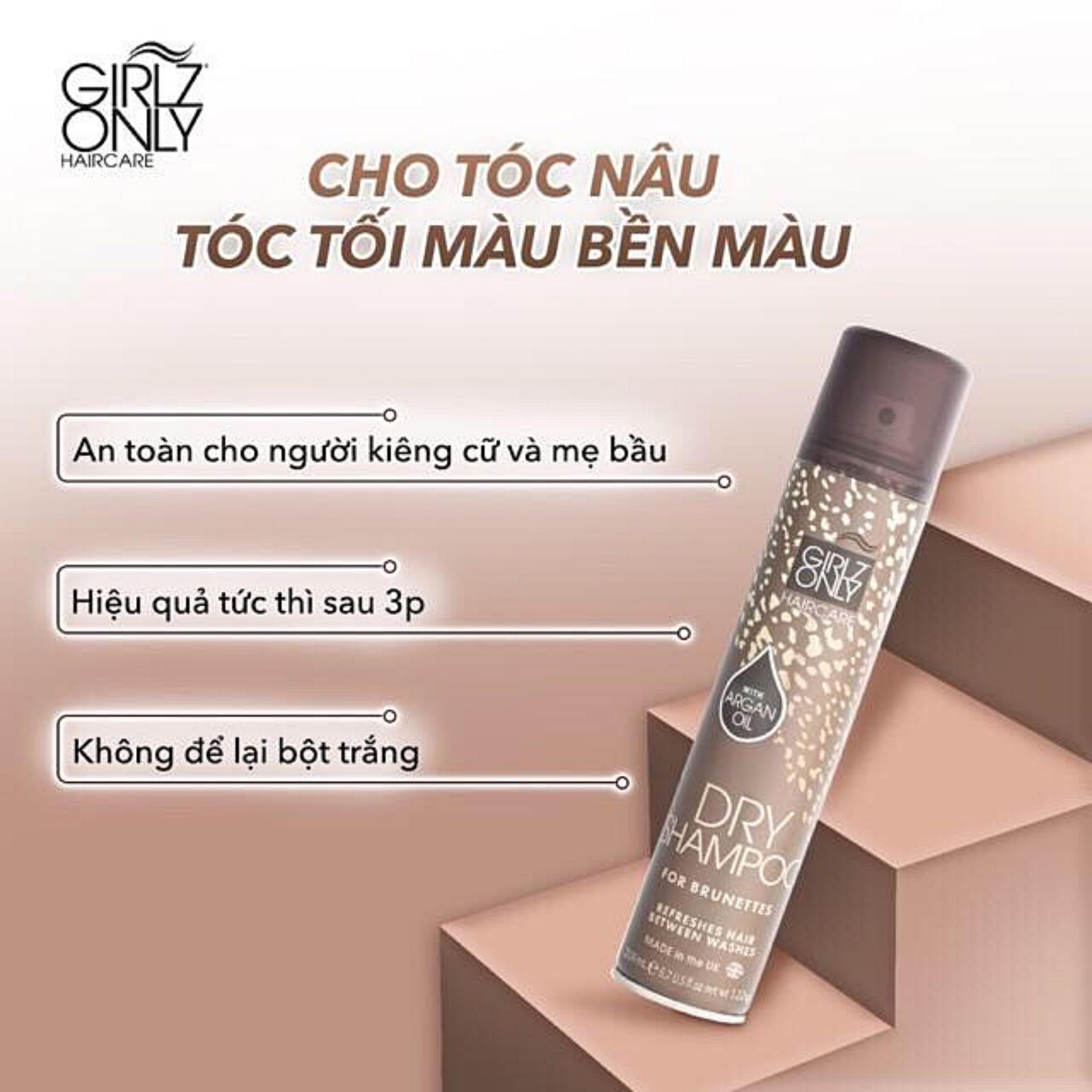 Dầu Gội Khô Girlz Only Xịt Tóc Gội Đầu Khô Dry Shampoo (Nâu) Không Bết Sạch Dầu Bồng Bềnh 200ml/Chai