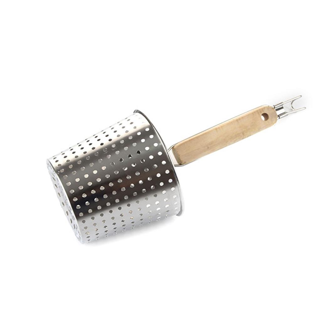 Stainless Steel Pasta Basket Mesh Spider Food Dumpling Noodle Strainer,Fine Mesh Skimmer Kitchen Fine Sieve Mesh Strainer With Wooden Handle
