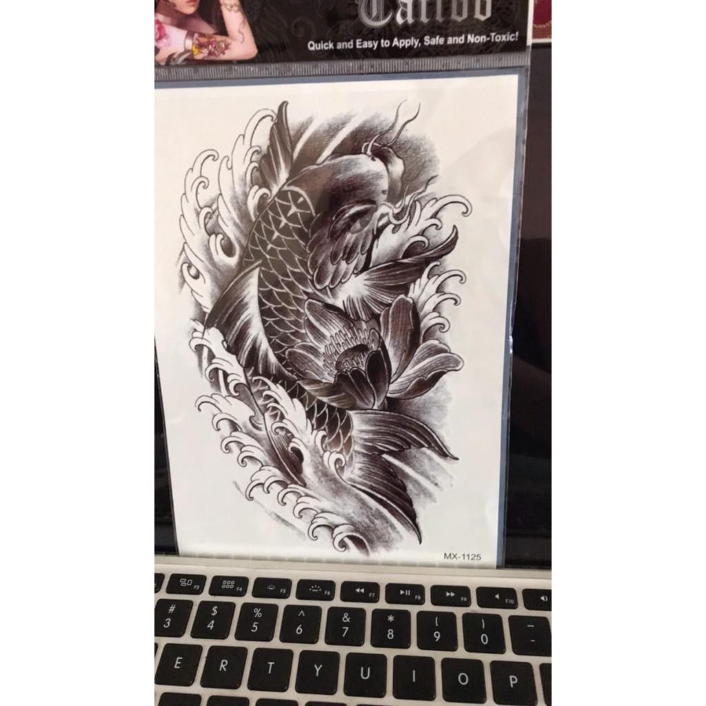 Combo 3 tấm hình xăm dán tattoo 15X21cm CÁ CHÉP, CÔ GÁI &amp; MẶT QUỶ TUYỆT ĐẸP (Tặng 1 hình xăm dán đẹp)