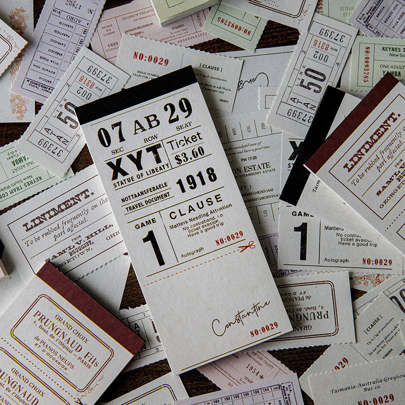 Mix 40 tờ ticket 8 mẫu dễ xé dùng để trang trí sổ tay theo phong cách cổ điển vintage junkjournal