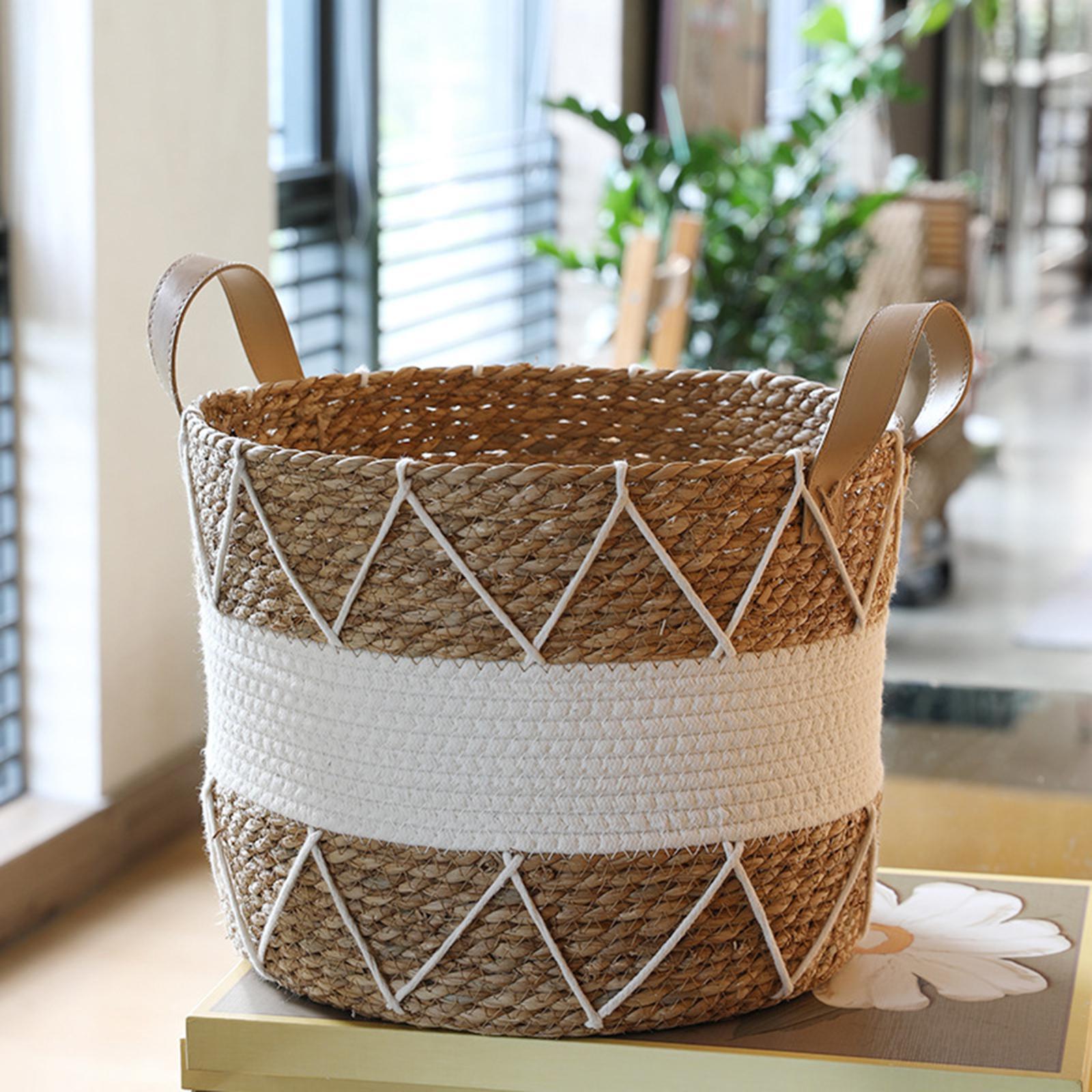 Laundry Hamper, Woven Rope Laundry Basket, Nordic Toys Storage Basket, with Handle, Baby Nursery Hamper for Handbag, Bedding Clothing Closet Toys