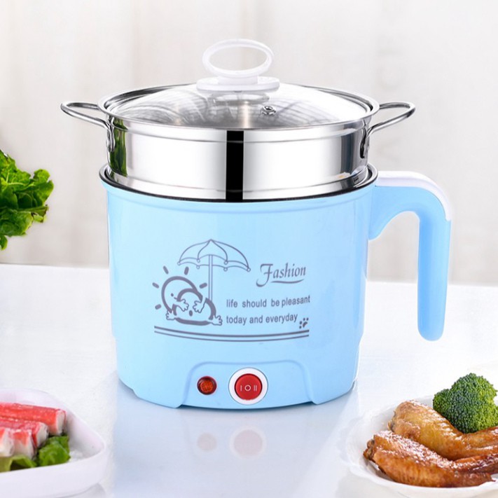 Ca Nấu Mì Mini, Nồi Lẩu Điện Đa Năng Có Tay Cầm, Nắp Thủy Tinh, Size To 18cm Kèm Xửng Hấp - Hàng Loại 1 - Chính Hãng MINIIN