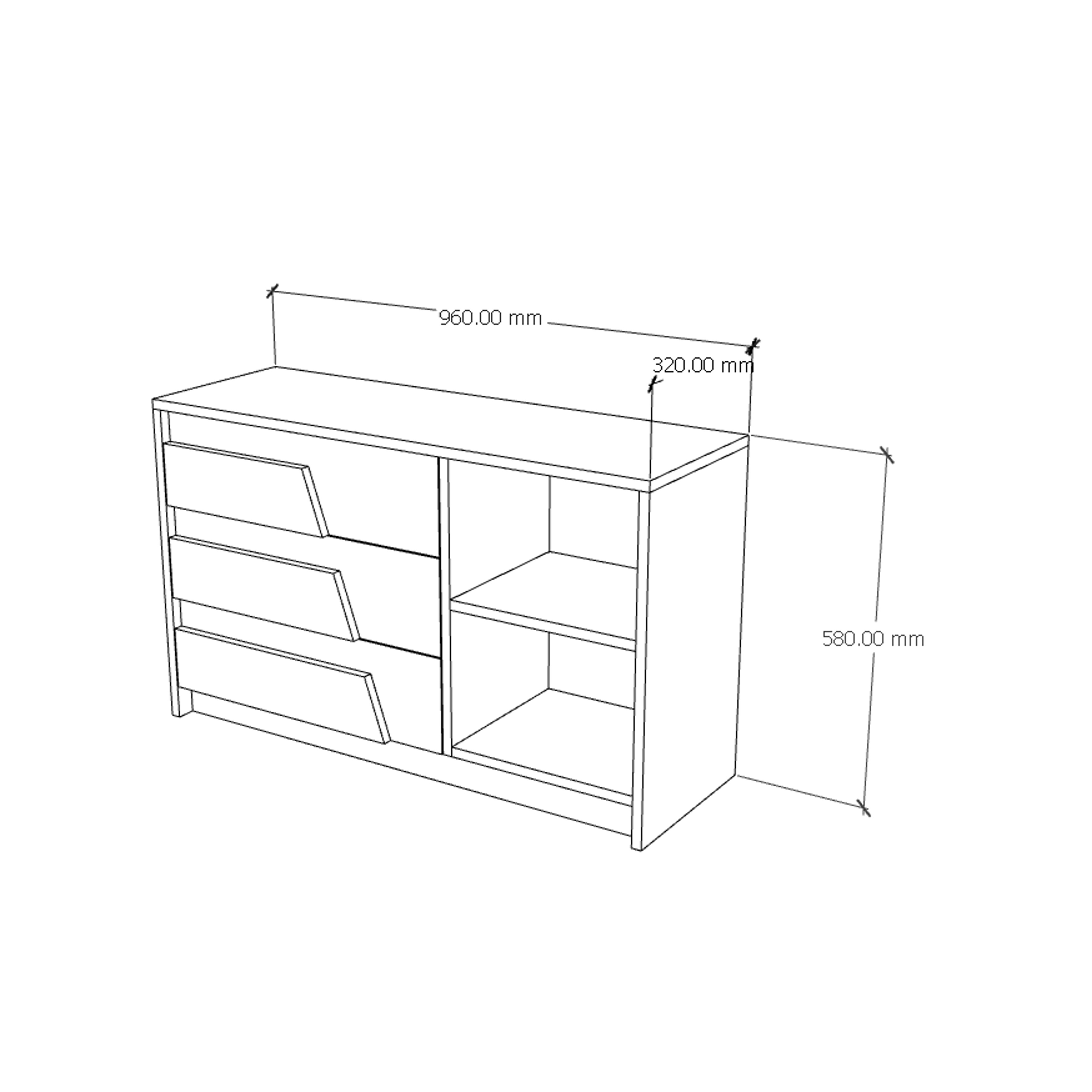 [Happy Home Furniture] PONIX, Tủ lưu trữ 3 ngăn kéo, 96cm x 32cm x 58cm ( DxRxC), THK_115