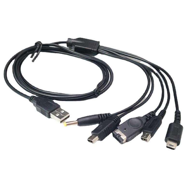 HSV 1.2m 5 in 1 USB Charger Cable Fast Charging Cord for GBA SP/3DS/NDSL/WiiU/PSP