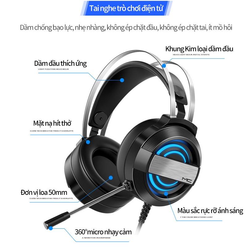 Tai nghe chụp tai máy tính GAMING MC Q9 có đèn LED đổi màu, có mic đàm thoại,headphone chơi game trên laptop