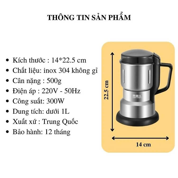 Máy Xay Hạt Khô Tiêu Chuẩn Châu Âu Máy Xay Ngũ Cốc Mini Công Suất 300w Lưỡi Dao 6 Cánh Thân Máy Bằng Thép Không Gỉ - Hàng Loại 1 - Chính Hãng