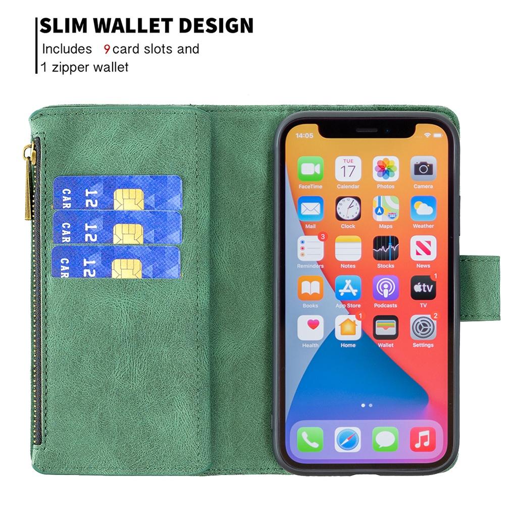 Ốp điện thoại da nắp lật dạng ví đựng thẻ có khóa kéo dập nổi hình bướm cho Apple iPhone 13 Pro Max 13 Mini 9