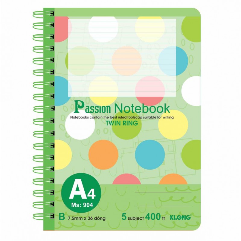 Sổ lò xo KLONG kép A4 400tr, 70/92 offset bìa cứng; ms; 904