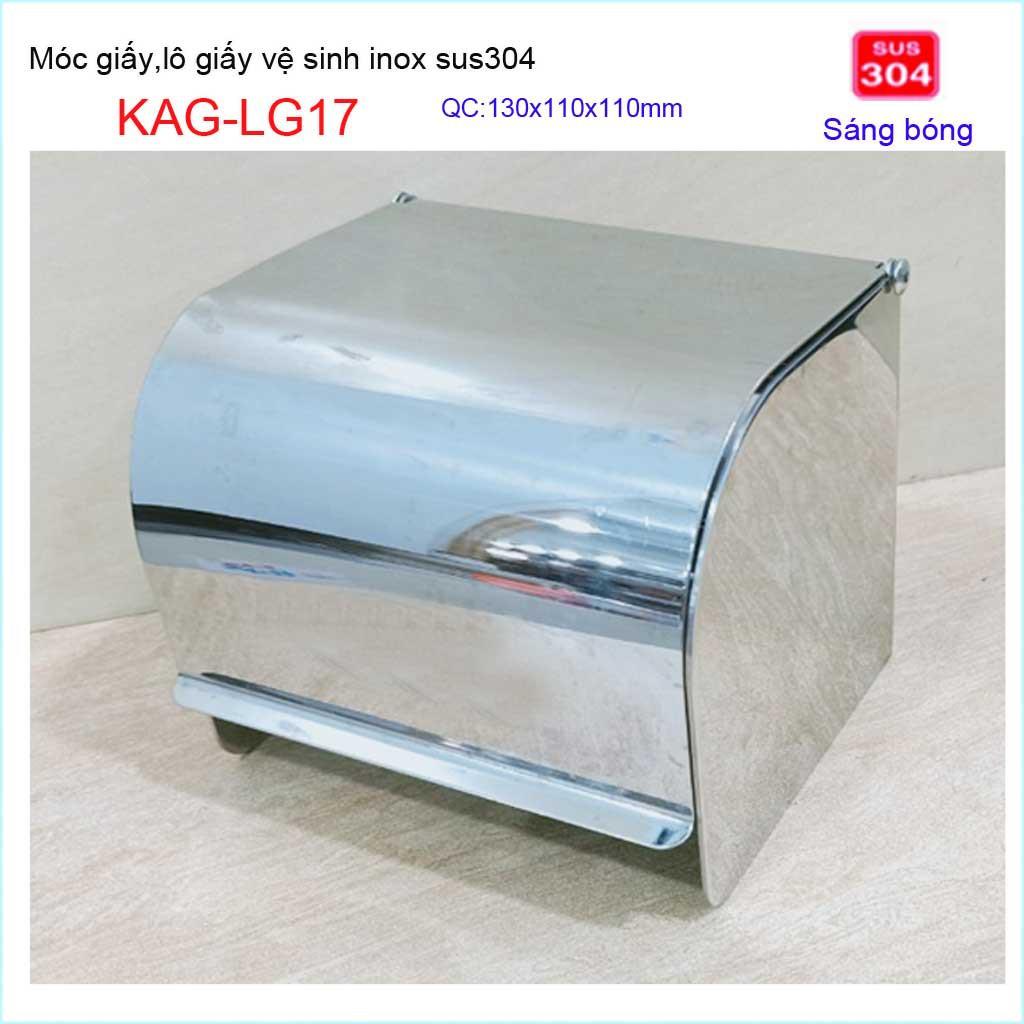Hộp đựng giấy vệ sinh KAG-LG17 nắp kín chống ướt giấy , Hộp giấy inox SUS304 bóng dày đẹp