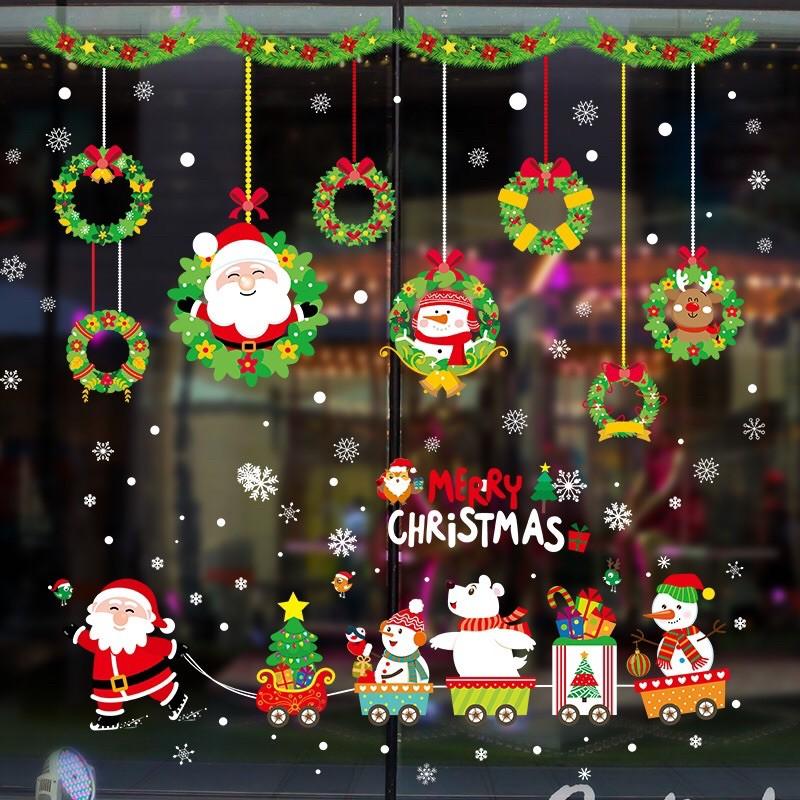 Combo Decal trang trí Noel - Rèm nguyệt quế xanh phối Noel kéo