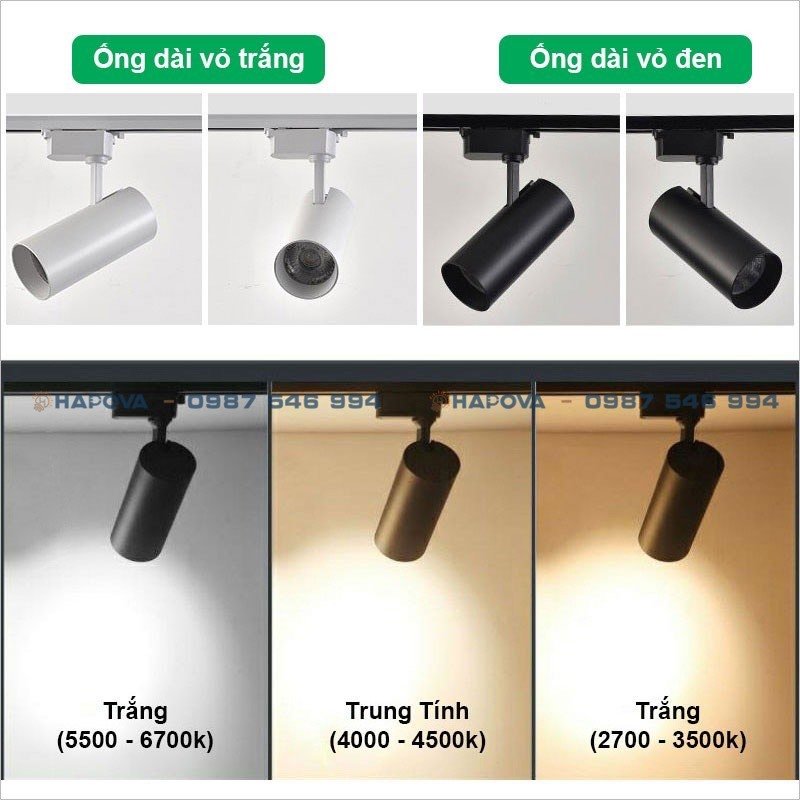 Đèn rọi, đèn rọi ray COB Ống Bơ rọi cửa hàng Công suất 20W, 30W HAPOVA NIKIS DR 02