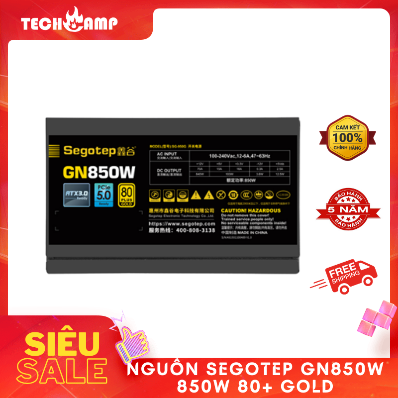 Nguồn SEGOTEP GN850W 80 PLUS GOLD PCIE 5.0 ATX 3.0 - Non Modular - Hàng chính hãng