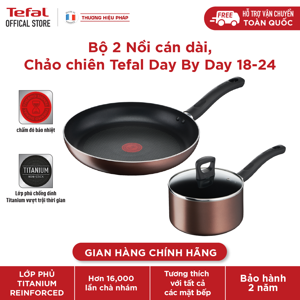 Bộ 2 Nồi cán dài, Chảo chiên Tefal Day By Day 18-24