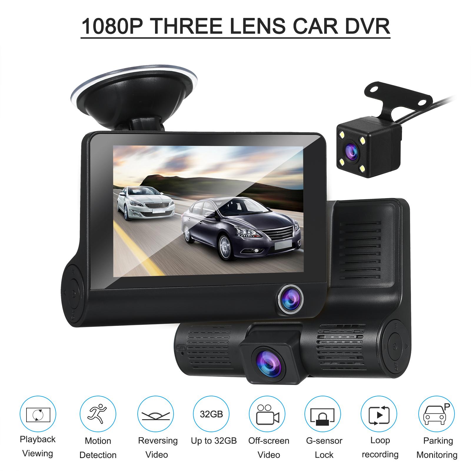 1080P Full HD Dash Cam with 4 Inch IPS Screen Front and Rear Dual Dash Camera Driving Recorder