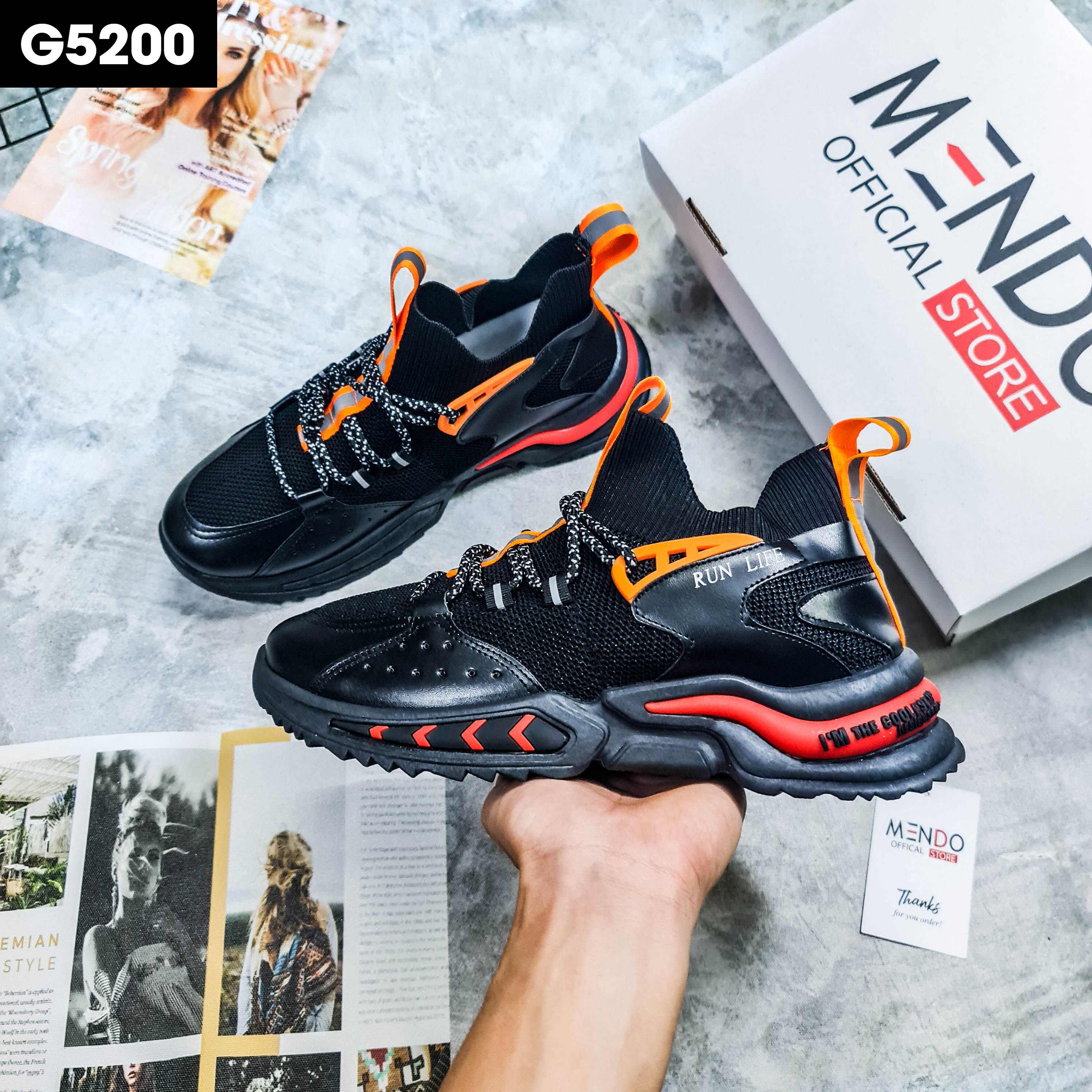 Giày Thể Thao Nam MENDO - Giày Sneaker Màu Đen - Trắng - Xám, Giày Thể Thao Chạy Bộ, Thoáng Khí - G5200