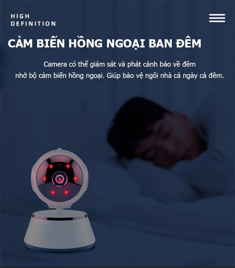 Camera wifi mini V380 Pro trong nhà, Góc rộng xoay đa hướng, đàm thoại 2 chiều, cảnh báo chuyển động, hình ảnh Full HD, cảm biến hồng ngoại ban đêm.