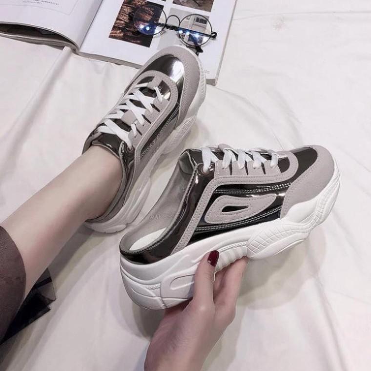 Giày Sneakers Nữ, Giày Thể Thao Nữ- Giày Sục Thể Thao Nữ Đế Gồ Màu Bạc Siêu Hot Shop AMZO Giày Nữ Cao Cấp