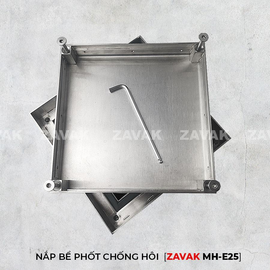 Nắp bể phốt Zavak MHE-25 KT25x25cm, chống nước, chống mùi, lát đá dày 2 cm chịu tải 1 tấn, inox 304