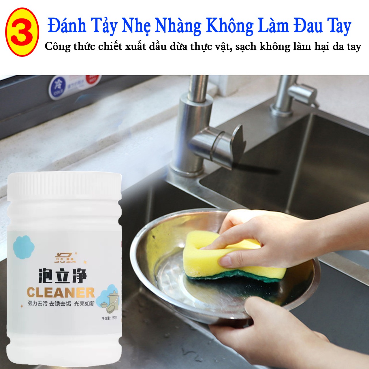 Bột cọ xoong nồi cleaner 280g giúp tẩy vết ố mảng bám vệ sinh nhà bếp đa năng