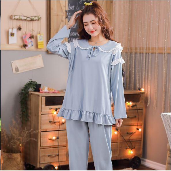 Bộ Đồ Bầu Và Sau Sinh Dài Tay Azuno AZ30 Mặc Nhà Thu Đông Chất Cotton Mềm Mại Có Thiết Kế Cho Con Bú