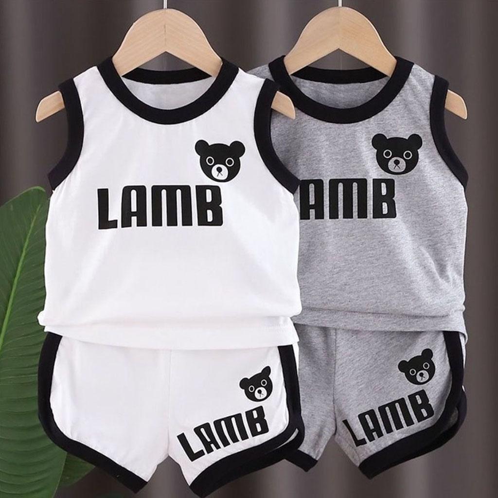 Bộ ba lỗ bé trai hình gấu cho bé ROSY KIDS , Bộ Ba Lỗ Cho Bé Chất cotton cực mát cho bé từ 6-28kg