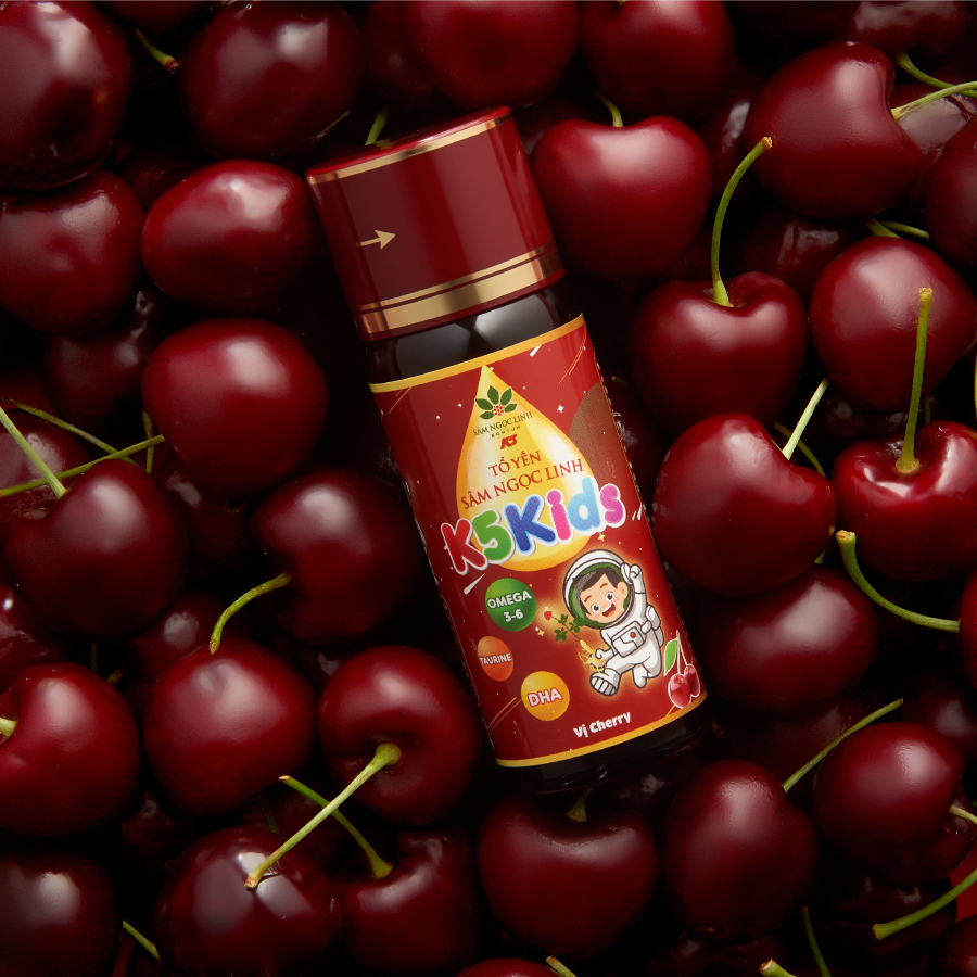 Tổ Yến Sâm Ngọc Linh K5 Kids - Tăng Miễn Dịch Tốt Cho Tiêu Hóa Của Trẻ Vị Cherry Chai Lẻ 50ml