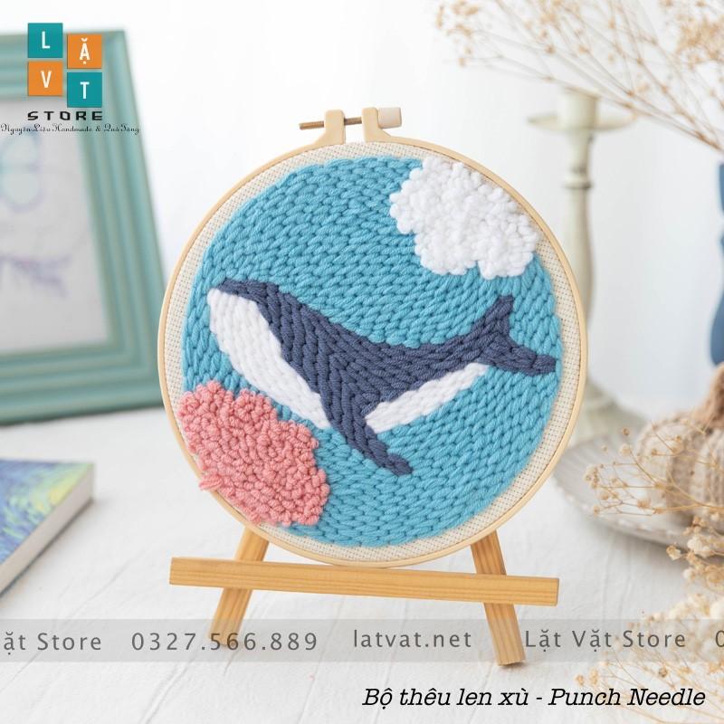 Bộ Thêu Len Xù Cá Voi Xanh DIY Punch Needle Whale, có hướng dẫn, trong phim Nữ luật sư kì lạ Vô Young Woo