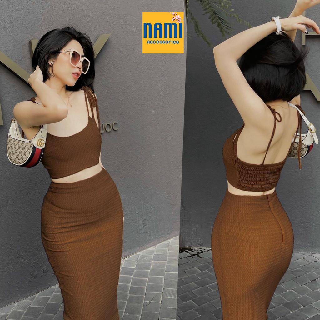 Set Áo Croptop Cột Dây Vai Kèm Chân Váy Ôm Body Sexy Girl Quyến Rũ - ATNU033
