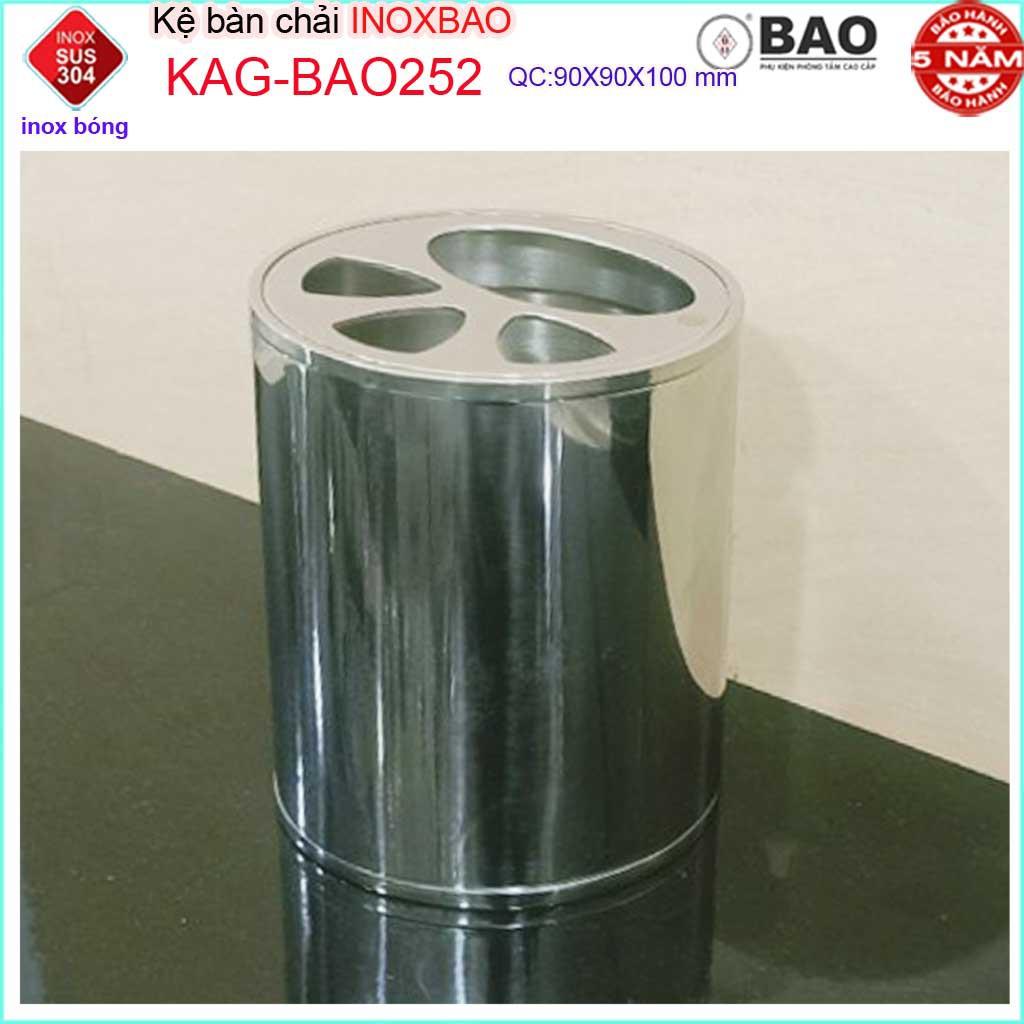 Kệ bàn chải Inox Bảo KAG-BAO252, giá để kem đánh răng đặt bàn-treo tường SUS304 bóng sáng thiết kế tuyệt đẹp sang trọng